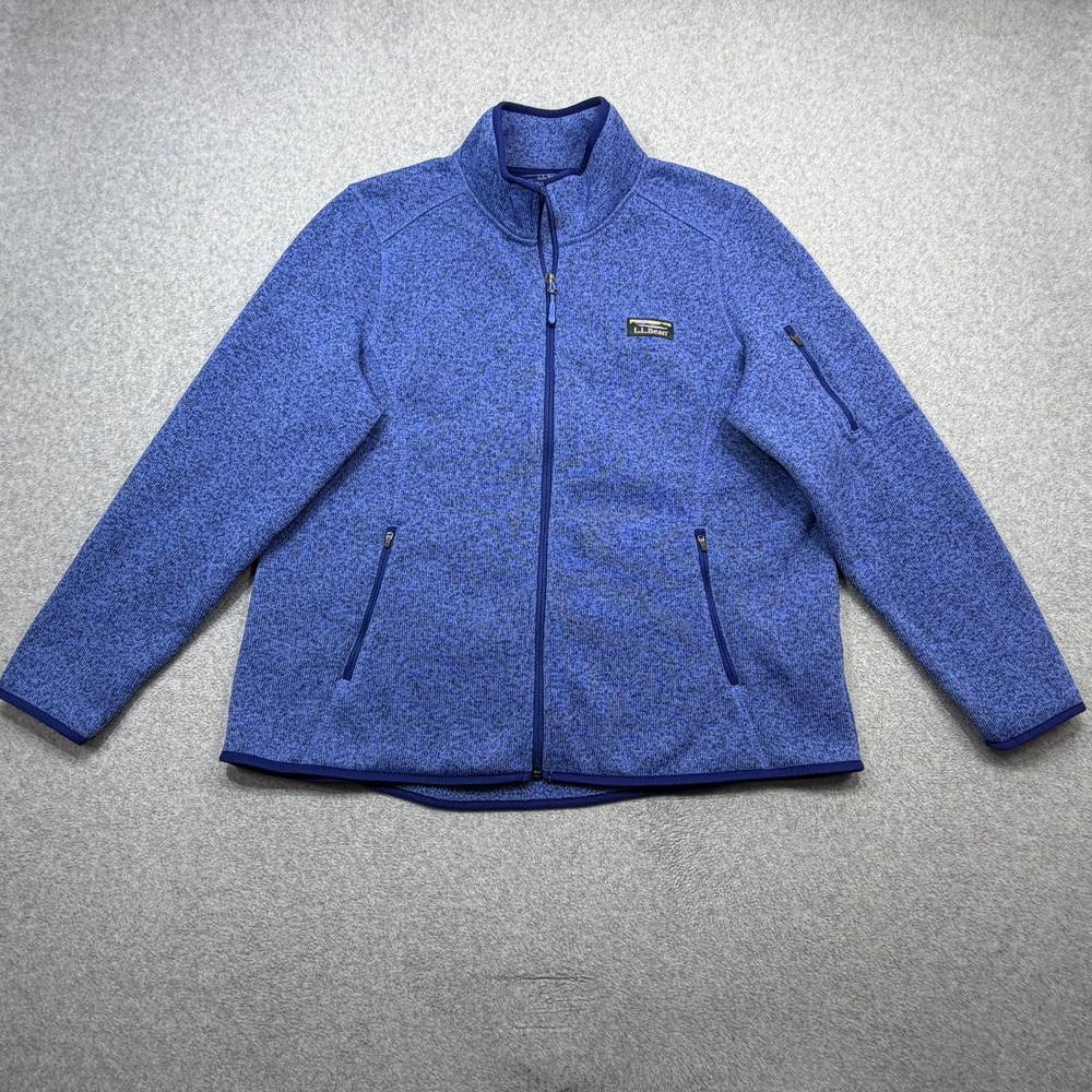 LL Bean Jacket Womens Petite XL Blue Sweater Fleece Full Zip Pockets Outdoor